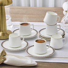 Evaliza Alaia Olive Gold 12 Parça 6 Kişilik  Kahve Fincan Takımı 80 ml