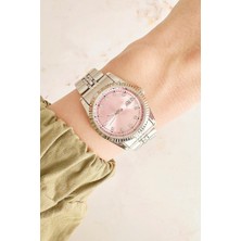 Oqqo Oria Takvim Detaylı Pembe Kadran Gri Kordon Kadın Kol Saati