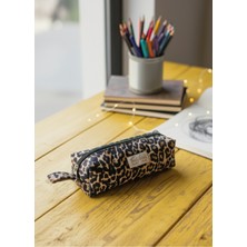 Özgürce Leopard Desenli Renkli Kalemlik, Şık ve Kullanışlı Çanta Tarzı Organizer