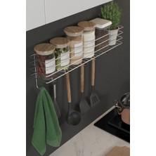 Feyza Design Krom Gümüş Askılı Mutfak Rafı Baharatlık ve Tezgah Düzenleyici, Vidalı