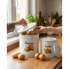 Feyza Design 2 Katlı Metal Kapaklı Sebzelik Patates ve Soğan Kovası Beyaz