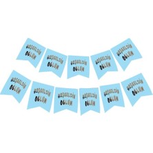 Hoşgeldin Oğlum Yazılı Mavi Üzeri Gümüş Yeni Doğan Bebek Doğum Süsü Afiş Bayrak Flama 2.2 Metre