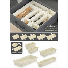 Feyza Design 5'li Bej Ayarlanabilir Kaşıklık Seti, Uzayan Çekmece Modüler Düzenleyici