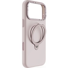 iPhone 17 Pro Uyumlu Kılıf M-Safe Şarj Özellikli Metal Standlı Sıvı Silikon Lenyes CK223 Kapak Pembe