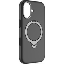 iPhone 17 Uyumlu Kılıf M-Safe Şarj Özellikli Metal Standlı Sıvı Silikon Lenyes CK223 Kapak Siyah
