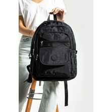 Nemo Group Siyah Unisex Okul Çantası, Crinkle Su Geçirmez Kumaş, Laptop Seyahat Sırt Çantası, 24 Lt, 40X30CM