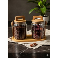 Feyza Design 600 ml Cam Kavanoz Çiftli Kapaklı ve Kaşıklı Set