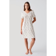 Artış Collection Kısa Kollu Düğmeli Çiçek Desenli Ajurlu %100 Pamuk Gecelik 19102