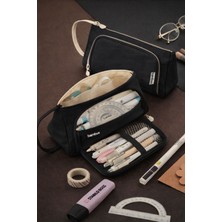 Özgürce Üçgen Çok Bölmeli Büyük Kapasiteli Kumaş Kalem ve Makyaj Kalemliği