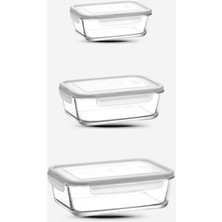 Feyza Design Fresco Kilitli Saklama Kabı 3'lü Set, Dikdörtgen, Beyaz, 3 Çeşit Boy