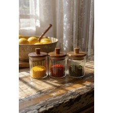 Feyza Design 3’lü Akasya Kapaklı Cam Kavanoz Seti, Baharatlık ve Saklama Kapları