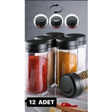 Feyza Design 12'li Döner Baharat Seti, Cam Tuzluk ve Biberlik, 250CC