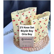 Feyza Design Doğal Balmumu Bez Gıda Saklama Kese Seti, 2'li Kiraz Desenli