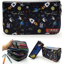 Özgürce Uzay Temalı Üç Bölmeli Vegan Deri Kalemlik, Organizer ve Kawai Tasarım