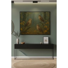 Safir Design Yeşil ve Toprak Renklerde Romantik Kuşlar Temalı Şık Çerçeveli Tablo