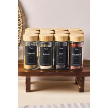 Feyza Design Bambu Baharatlık Seti 12'li, 120ML, 30 Etiket ile Şık ve Kullanışlı