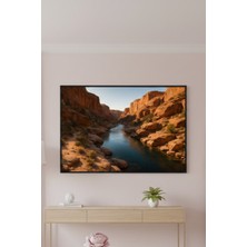 Safir Design Dev Kanyon ve Nehir Manzaralı Çerçeveli Tablo Gün Batımı Etkili Panaromik Tablo
