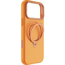 iPhone 17 Pro Uyumlu Kılıf M-Safe Özellikli Metal Standlı Sıvı Silikon Lenyes CK223 Kapak Turuncu