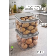 Feyza Design 2'li Çok Amaçlı 15 Lt Sürgülü Kapaklı Saklama Kabı Seti