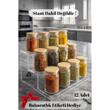 Feyza Design 12'li Ahşap Kapaklı 320 ml Cam Baharatlık Seti Hediye Baharat Etiketi