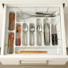 Feyza Design Gold Detaylı Beyaz Düzenleyici 55 cm Kaşıklık ve Kepçelik, Kesilebilir Plastik