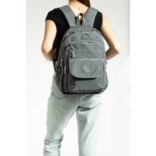 Nemo Group Gri Unisex Okul Çantası, Crinkle Su Geçirmez Kumaş, Laptop Seyahat Sırt Çantası, 24 Lt, 40X30CM