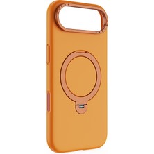 iPhone 17 Air Uyumlu Kılıf M-Safe Özellikli Metal Standlı Sıvı Silikon Lenyes CK223 Kapak Turuncu