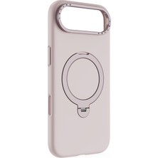 iPhone 17 Air Uyumlu Kılıf M-Safe Şarj Özellikli Metal Standlı Sıvı Silikon Lenyes CK223 Kapak Pembe