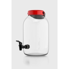 Feyza Design 5000 ml Kırmızı Kapaklı Cam Kavanoz, Musluklu, Sağlam ve Şık Tasarım