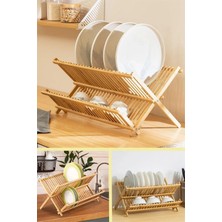 Feyza Design Bambu Ahşap Katlanabilir Büyük Boy 2 Katlı Tabaklık, 46X33 cm