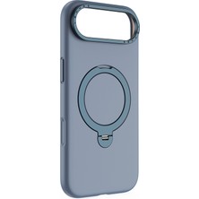 iPhone 17 Air Uyumlu Kılıf M-Safe Şarj Özellikli Metal Standlı Sıvı Silikon Lenyes CK223 Kapak Mavi