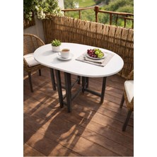 Mobilyacın Katlanır Kanatlı Beyaz Mutfak Masası Modern Ahşap Oval Tasarım