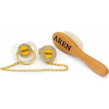 Shopfocus Kişiye Özel Isimli-Emzik-Emzik Zinciri ASKISI-%100 Ahşap Doğal Organik Bebek Fırçası %100 Keçi Kılı