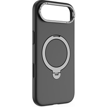 iPhone 17 Air Uyumlu Kılıf M-Safe Şarj Özellikli Metal Standlı Sıvı Silikon Lenyes CK223 Kapak Siyah