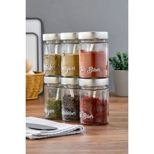 Feyza Design 6'lı 350 ml Cam Baharat Saklama Kabı Seti, Metal Kapaklı, Etiketli