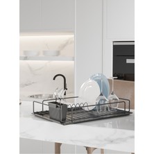 Feyza Design Şık Siyah Tek Katlı Bulaşıklık, Paslanmaz Termoplastik Kaplama, Tepsili