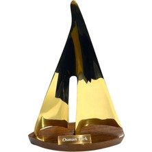 Hediye Fikri Kişiye Özel Pirinç Yelken Gemi Biblo 23X15 cm – Ahşap Kaideli