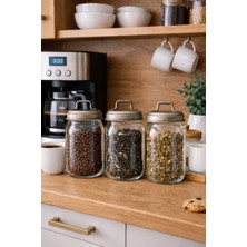 Feyza Design Şık 3'lü Country Tarzı Retro Galvaniz Cam Kavanoz ve Saklama Kabı Seti