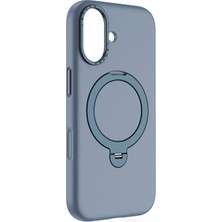 iPhone 17 Uyumlu Kılıf M-Safe Şarj Özellikli Metal Standlı Sıvı Silikon Lenyes CK223 Kapak Mavi
