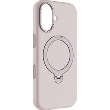 iPhone 17 Uyumlu Kılıf M-Safe Şarj Özellikli Metal Standlı Sıvı Silikon Lenyes CK223 Kapak Pembe