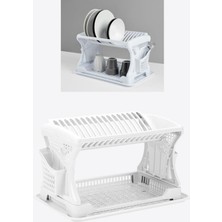Feyza Design Iki Katlı Modüler Bulaşık Sepeti, Bölmeli Tabak ve Çatal Kaşık Kurutmalık