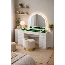 Setay Aynalı Makyaj Masası, Lavin Cam Üst Bölmeli Takı Düzenleyicili Şifonyer