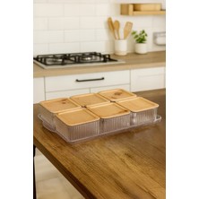 Feyza Design 6 Parça Bambu Görünümlü Kare Kahvaltılık Seti, Şık ve Fonksiyonel