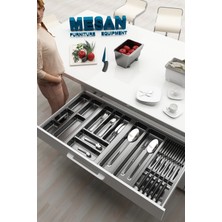 Feyza Design Çekmece Içi Plastik Kaşık ve Bıçaklık, Modüler, Ayarlanabilir, Gri, 94X48-89X44 cm