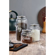 Feyza Design 3'lü Metal Kapaklı Vakumlu Saklama Kabı Seti, Çay, Şeker, Kahve 1300/800/500 ml