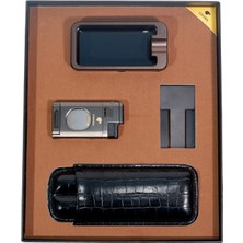 Cohiba Çakmak Küllük Kılıf Sehpa Gunmetal Dörtlü Puro Seti