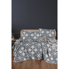 First Choice Pando %100 Pamuk 6 Katlı Yatak Örtüsü + Yastık Seti Mavi