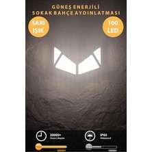 100 Ledli Sarı Işık Güneş Enerjili Hareket Sensörlü Solar Bahçe Lambası Şarj Olabilen