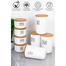 Feyza Design 8'li Ahşap Kapaklı Vakumlu Akrilik Kavanoz Seti, 900/400ML