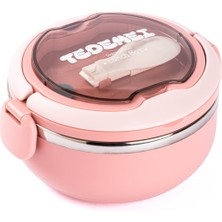 Feyza Design Pembe Paslanmaz Çelik Kaşıkla 700ML Yemek Taşıma Kabı